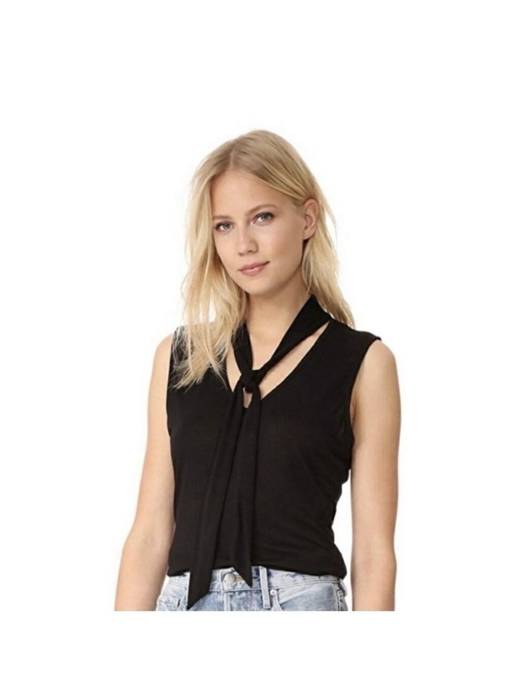 FRAME Authentic Solid Black Sleeveless Tie Neck Ruffle Blouse Tank Top Medium
